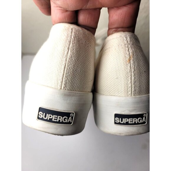 Superga Unisex White Canvas Platform Sneakers Lace-Up Casual Shoes Size M6/ W 7. - Picture 5 of 13